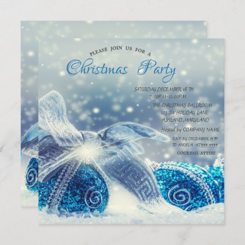 Blue Christmas Balls Corporate Christmas  Invitation