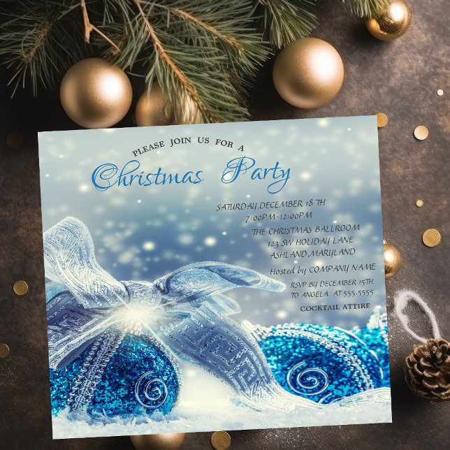 Blue Christmas Balls Corporate Christmas  Invitation (Creator Uploaded)