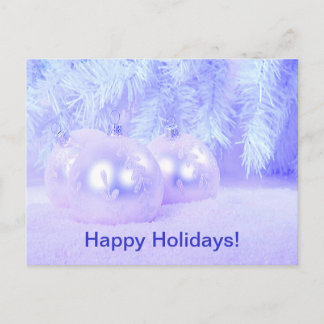 Blue Christmas Balls on Snow with Blue Background Holiday Postcard