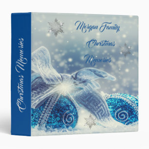 Blue Christmas Balls Silver Snowflakes 3 Ring Binder