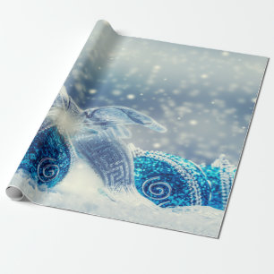 Blue Christmas Balls Snow Wrapping Paper