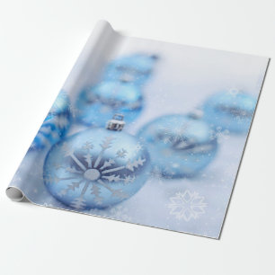 Blue Christmas Balls Snowflakes Holiday Wrapping Paper