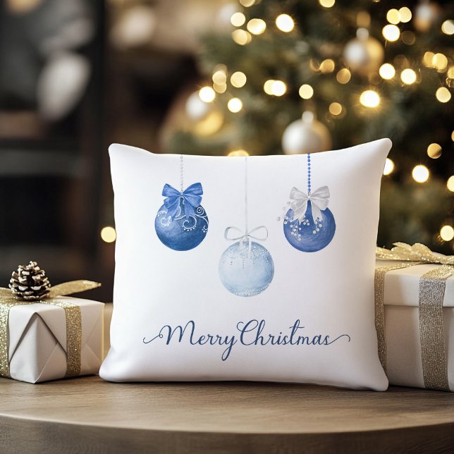Blue Christmas Baubles Festive Throw Pillow (blue christmas baubles holiday throw pillow
)