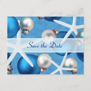 Blue Christmas Beach Wedding Save the Date Cards