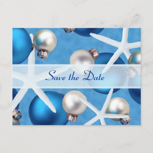 Blue Christmas Beach Wedding Save the Date Cards