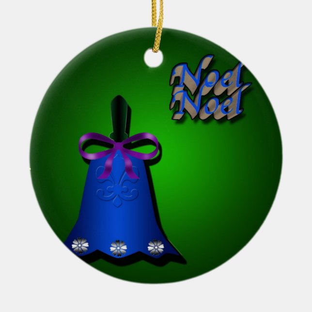 Blue Christmas Bell Ceramic Ornament (Front)