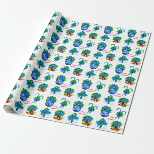Blue Christmas Bells Balls Candy Cane  Gift Wrapping Paper