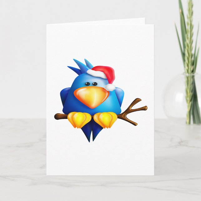Blue Christmas Bird with Santa Hat Card (Creator Uploaded)