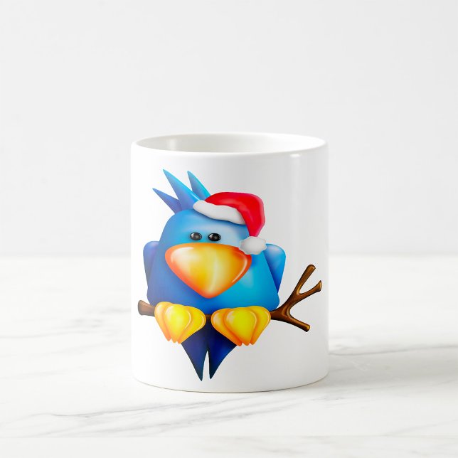 Blue Christmas Bird with Santa Hat Coffee Mug (Creator Uploaded)
