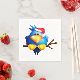 Blue Christmas Bird with Santa Hat Napkins