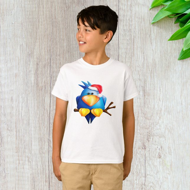 Blue Christmas Bird with Santa Hat T-Shirt (Creator Uploaded)