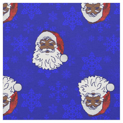 blue christmas black santa snowflakes fabric