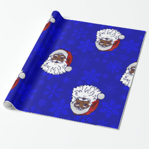 blue christmas black santa snowflakes wrapping paper