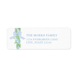 Blue Christmas Bow Christmas Return Address Label