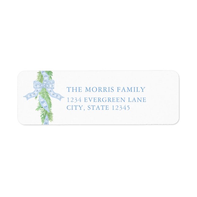 Blue Christmas Bow Christmas Return Address Label (Front)