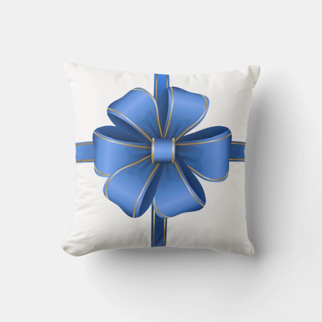 Blue Christmas Bow Throw Pillow (Front)