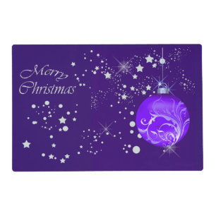 Blue Christmas Bulb Silver Stars Placemat