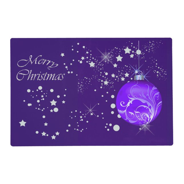 Blue Christmas Bulb Silver Stars Placemat (Front)