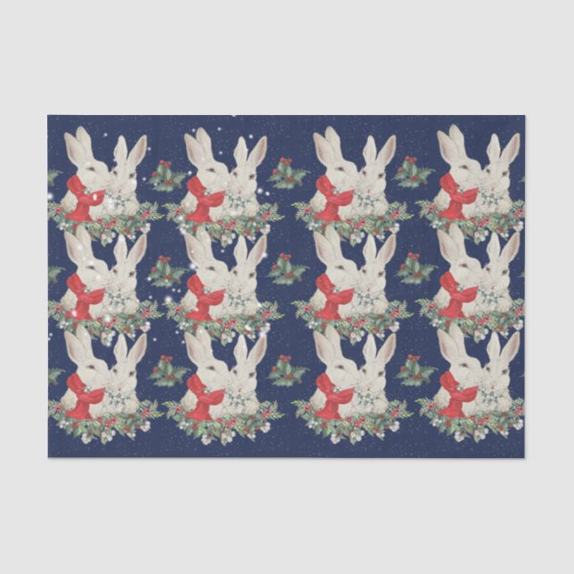Blue Christmas Bunny Rabbits Snow Winter Whimsica  Tissue Paper (Front)
