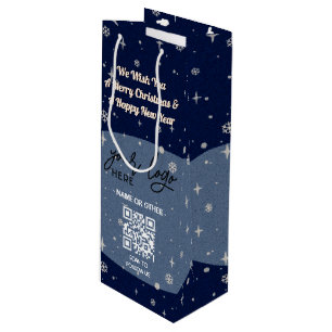 Blue Christmas Business Logo QR Snowflake Wine Gift Bag