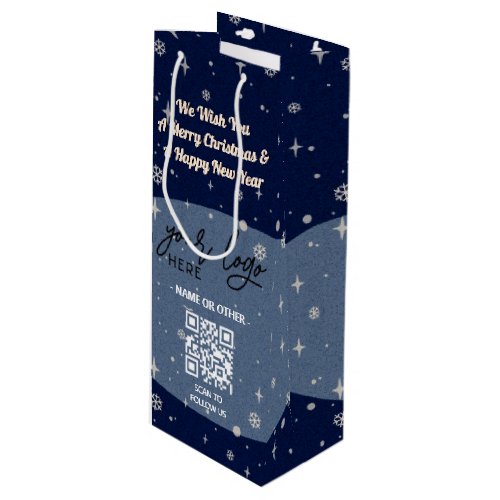 Blue Christmas Business Logo QR Snowflake Wine Gift Bag