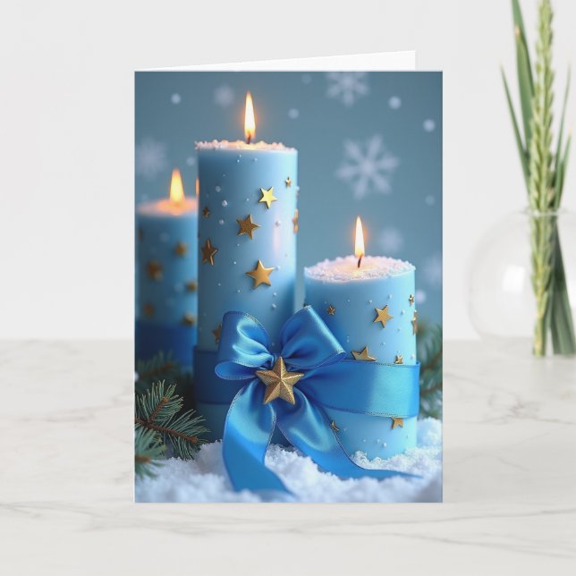 Blue Christmas Candles Card (Front)