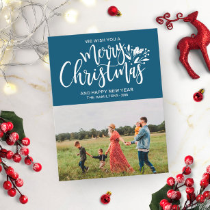 Blue Christmas Cards- Family Photo Christmas Postcard