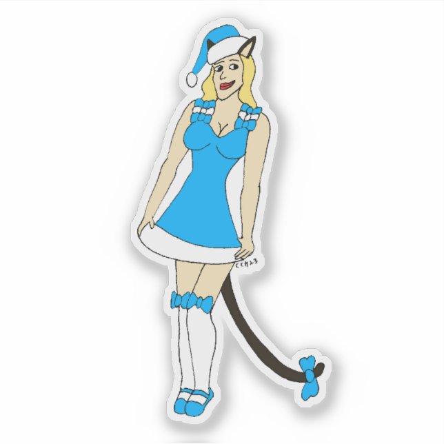 Blue Christmas catgirl Sticker (Front)