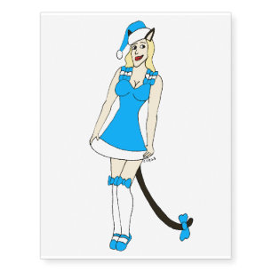Blue Christmas catgirl Temporary Tattoos