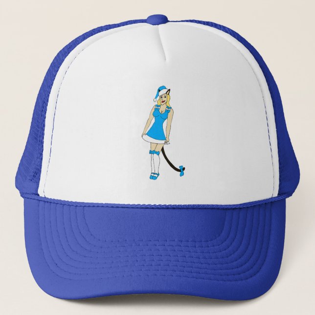 Blue Christmas catgirl Trucker Hat (Front)