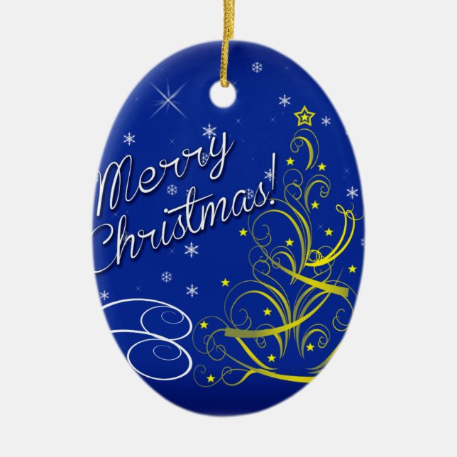 Blue Christmas Ceramic Ornament (Front)