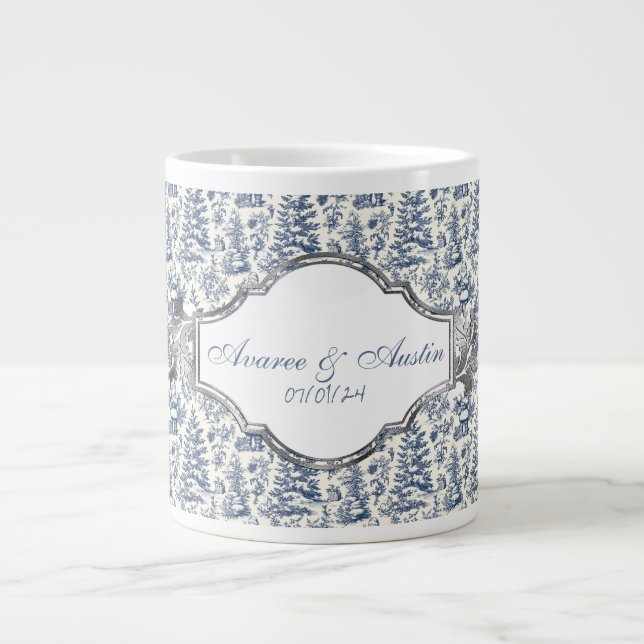 Blue Christmas Chinoiserie Newlyweds Giant Coffee Mug (Front)
