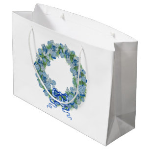 Blue Christmas Chinoiserie Wreath tote Large Gift Bag