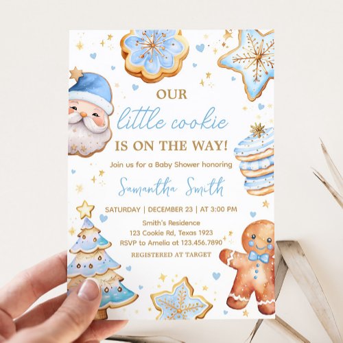 Blue Christmas Cookie Baby Shower Invitation