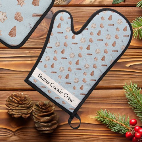 Blue Christmas Cookie Exchange  Oven Mitt  Pot Holder Set