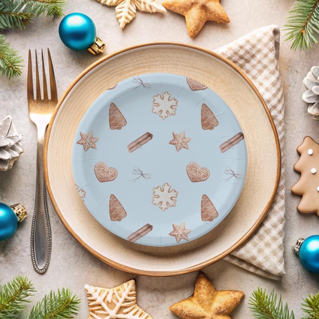 Blue Christmas Cookie Exchange  Paper Plates (Blue Christmas Cookie Paper Plate)