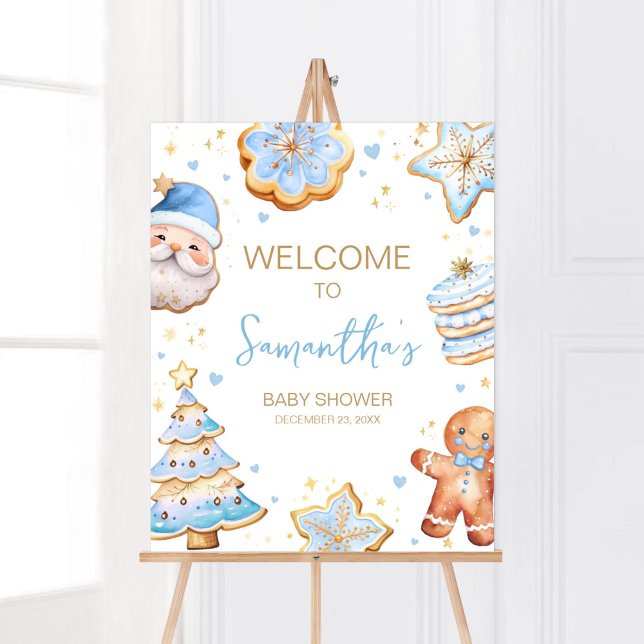 Blue Christmas Cookie Welcome  Poster (Boy A Little Cookie Baby Shower Welcome Sign)