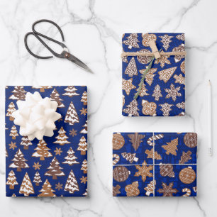 Blue Christmas Cookie Wrapping Paper Sheets