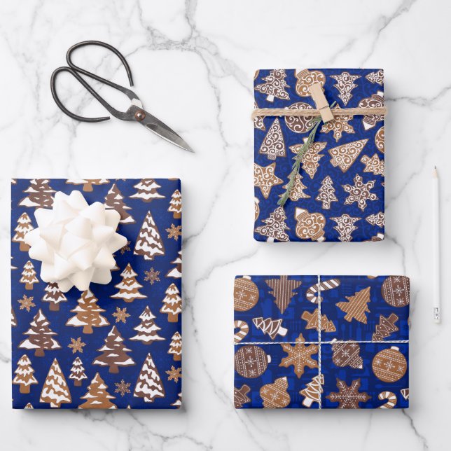 Blue Christmas Cookie Wrapping Paper Sheets (Front)