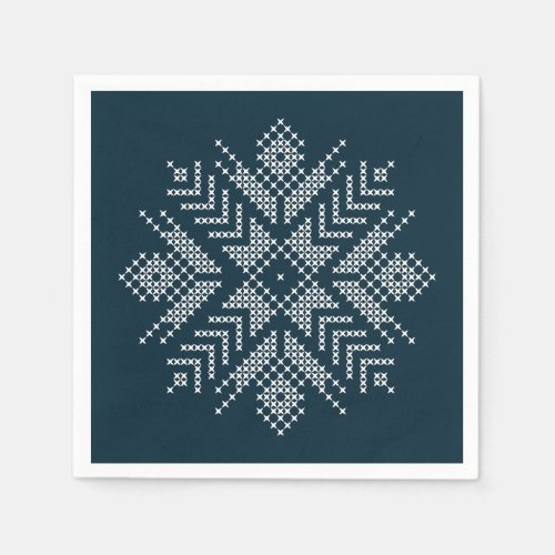 Blue christmas cross stitch snowflake  napkins