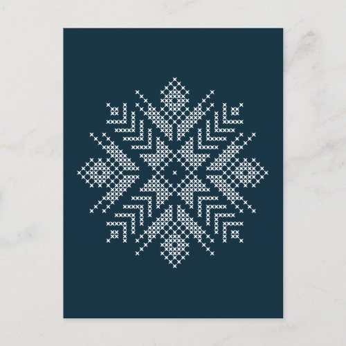 Blue christmas cross stitch snowflake postcard