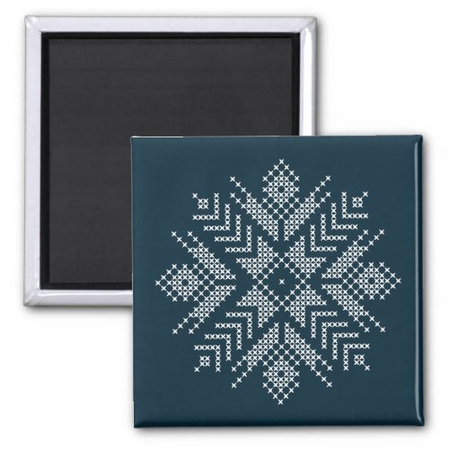Blue christmas cross stitch winter snowflake magnet