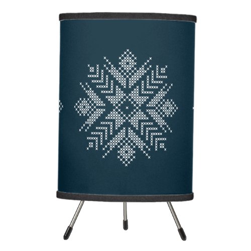 Blue christmas cross stitch winter snowflake tripod lamp