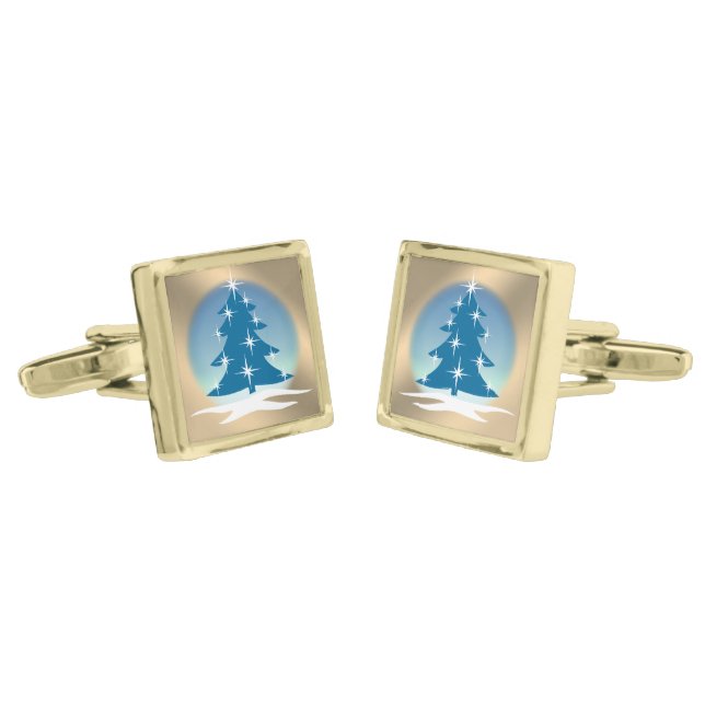 Blue Christmas Cufflinks Christmas Tree Cufflinks (Angled)