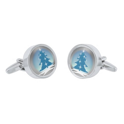 Blue Christmas Cufflinks Christmas Tree Cufflinks