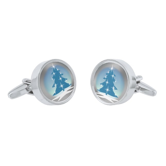 Blue Christmas Cufflinks Christmas Tree Cufflinks (Angled)