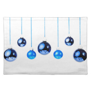 Blue Christmas Decoration balls photo Cloth Placemat