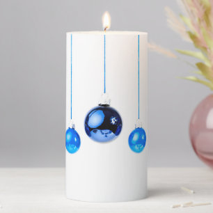 Blue Christmas Decoration balls photo Pillar Candle