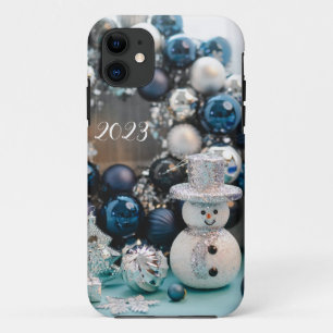 Blue Christmas decorations iPhone case