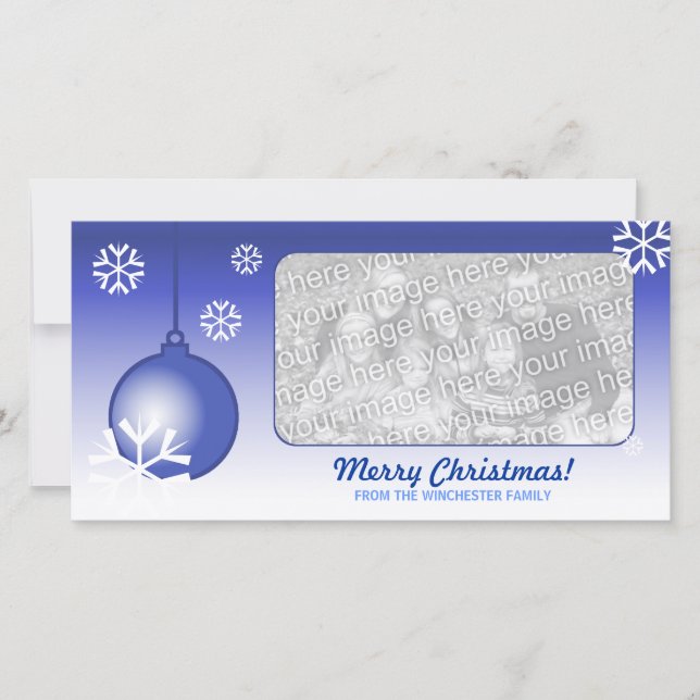 Blue Christmas Decorative Ball Holiday Card (Front)